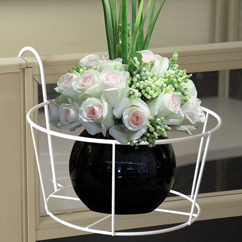 

Balcony Hanging Plant Racks Round Flower Pot Rack Fence Window Iron Bonsai Stand