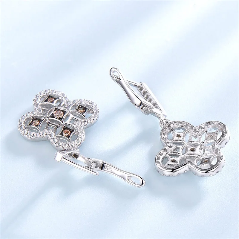 

BK Yellow Zircon Flower Unusual Earrings For Women Girl Real 925 Sterling Silver Cubic Zircon Ear Drop Fine Jewelry Wholesale
