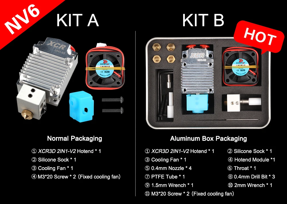 3d принтер Экструдер части XCR 2IN1-V2 hotend двухцветная печатающая головка с NV6 с подогревом 0,4/1,75 вулкан сопла 0,8 мм