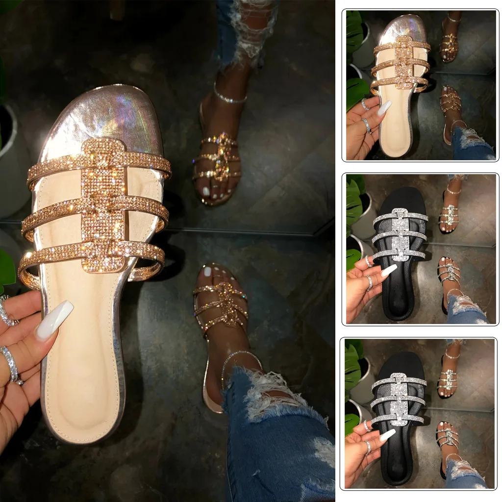 

2020 New women shoes slippers summer beach sandals Fashion women Rhinestone outdoor slippers flip flops shoes women mujer 3