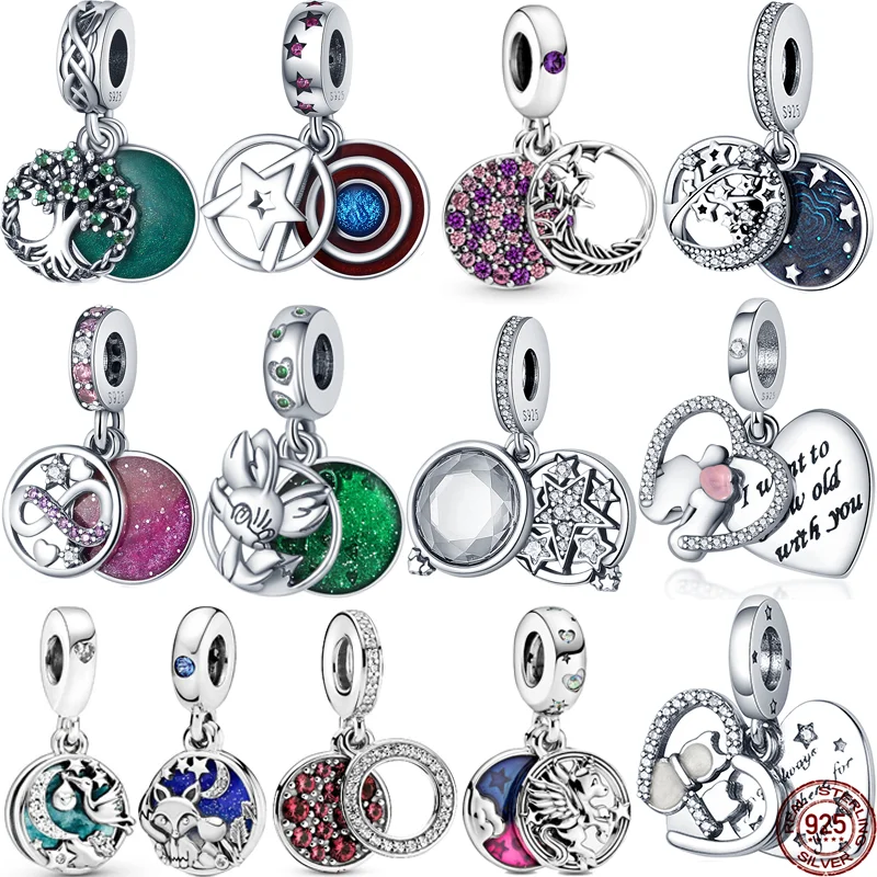 

Silver Color Enamel Pendant Shiny Double Ring Charms Beads Fit Original 925 Pandora Bracelets Bangle Making Diy Women Jewelry