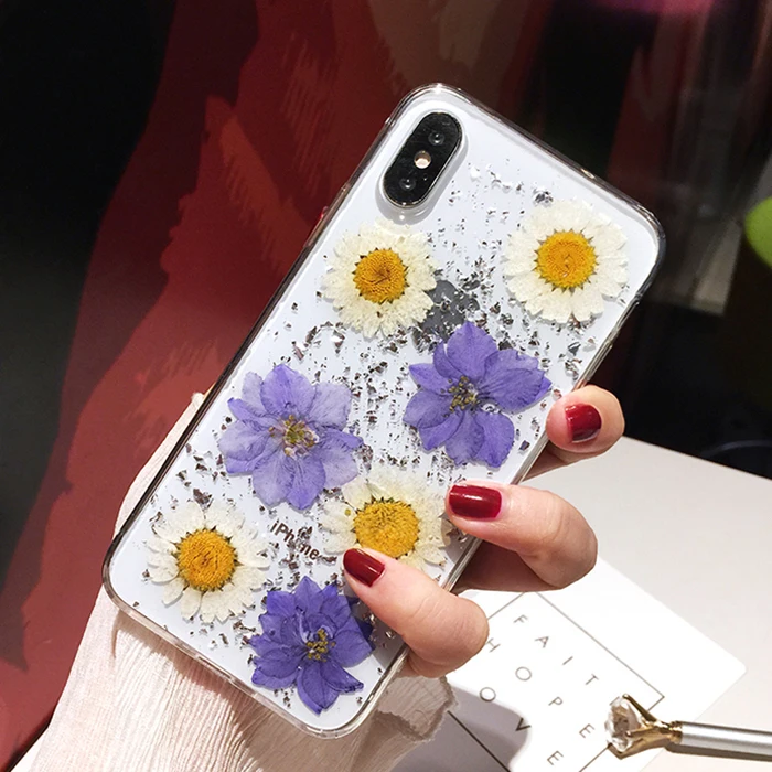 OnePlant настоящий высушенный чехлы с цветочным принтом для iPhone XS чехол для MAX XR ручная работа Прозрачная мягкая задняя крышка для iPhone 6 6S 7 8 Plus X чехол для телефона