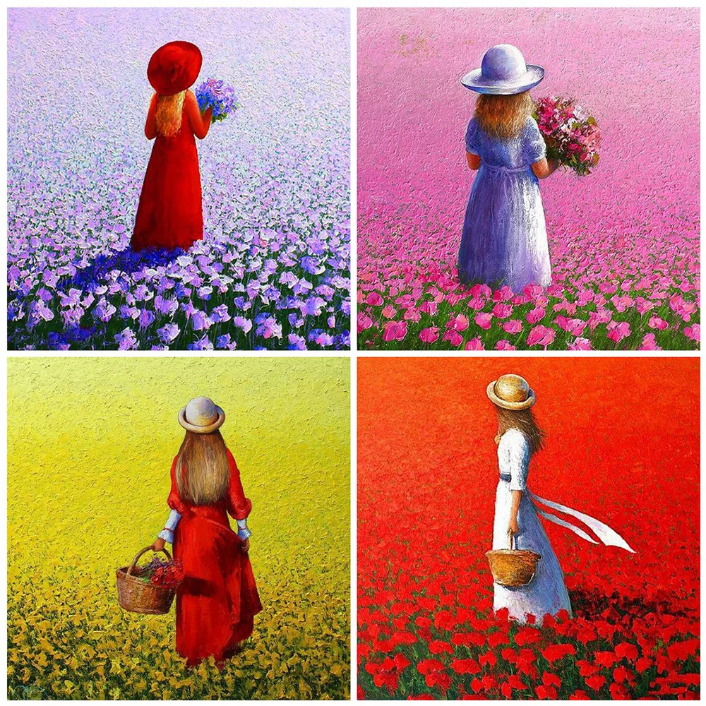 

HUACAN Diamond Painting Flower Sea Full Square Drill Diamond Embroidery Girl Cross Stitch Lavender Mosaic Landscape Wall Art