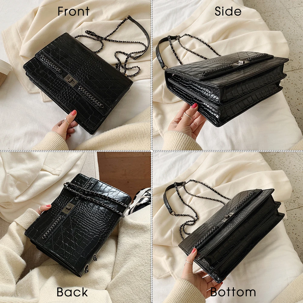 Fashion Crocodile Pattern Messenger Bags With Chain For Women Travel Outwear Quality Designer Pu Leather Female Shoulder |