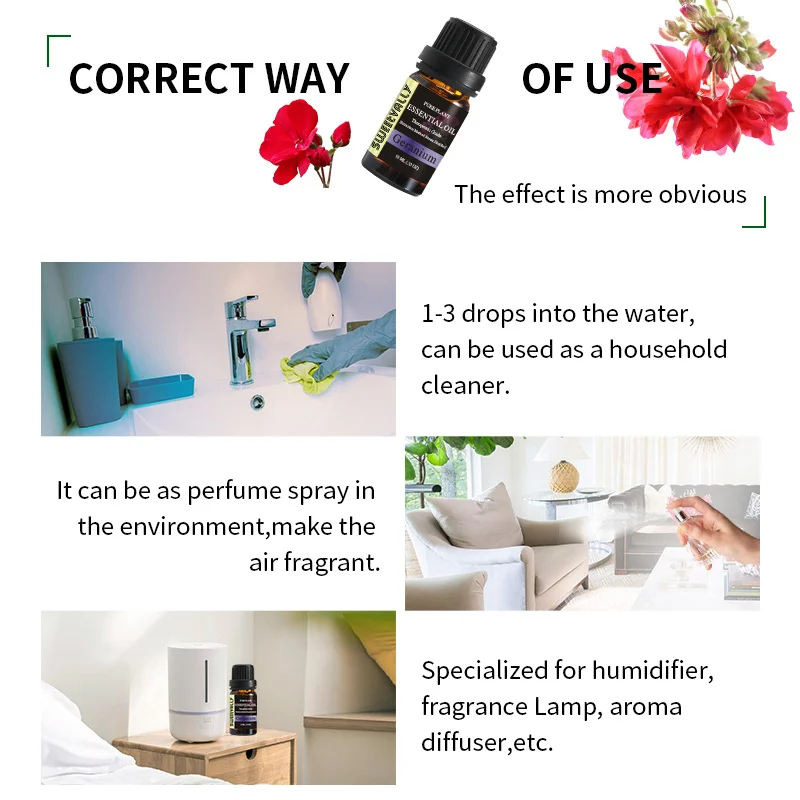 10 мл эфирное масло герани снимает стресс для увлажнителя воздуха лампа