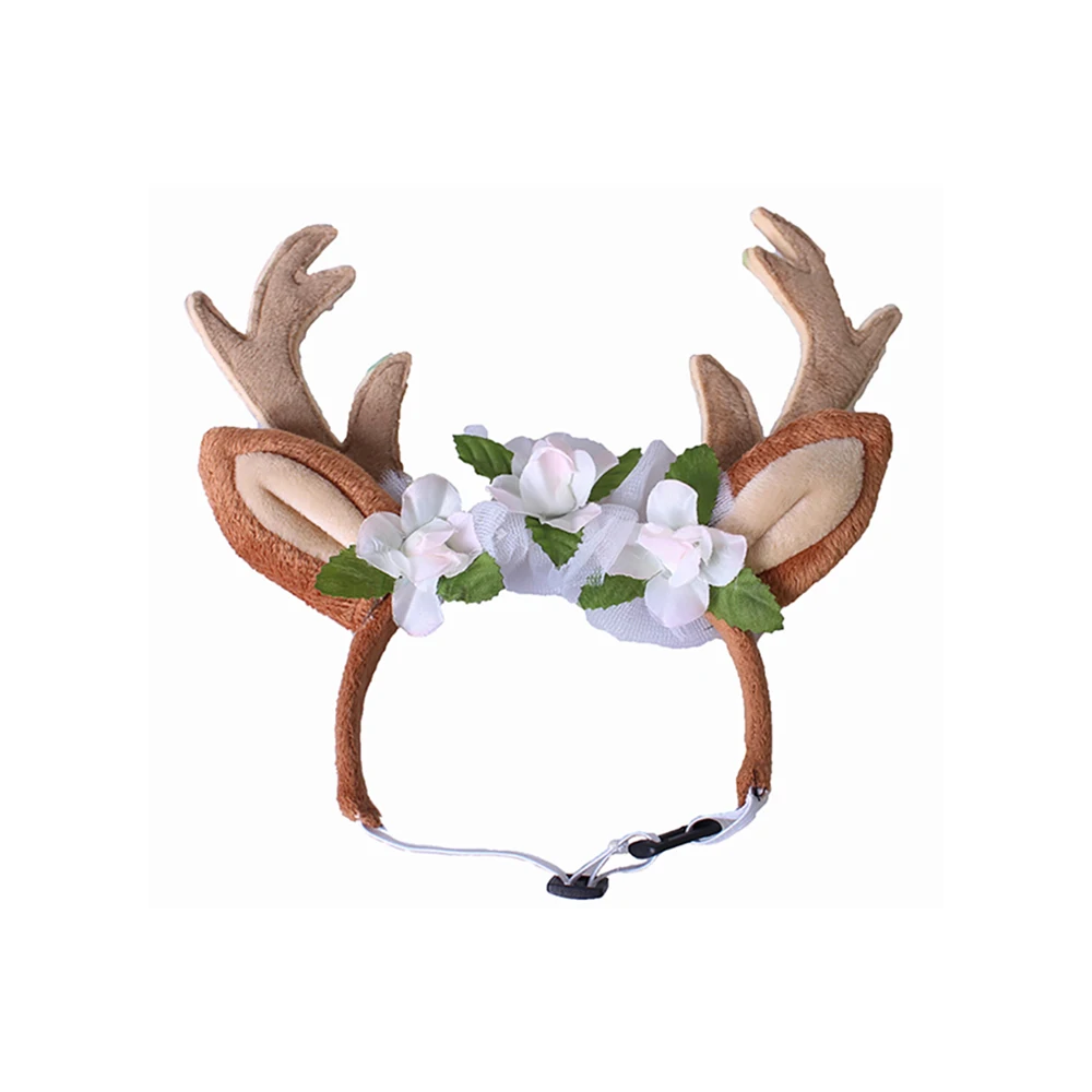 Floral Horns Забавный костюм для кошки, собаки, Рождественский олень головной убор рога, шапка для питомца, маскировка, головной убор, аксессуары для Хэллоуина, новогодний реквизит для фото вечеринок - Цвет: Floral Horns