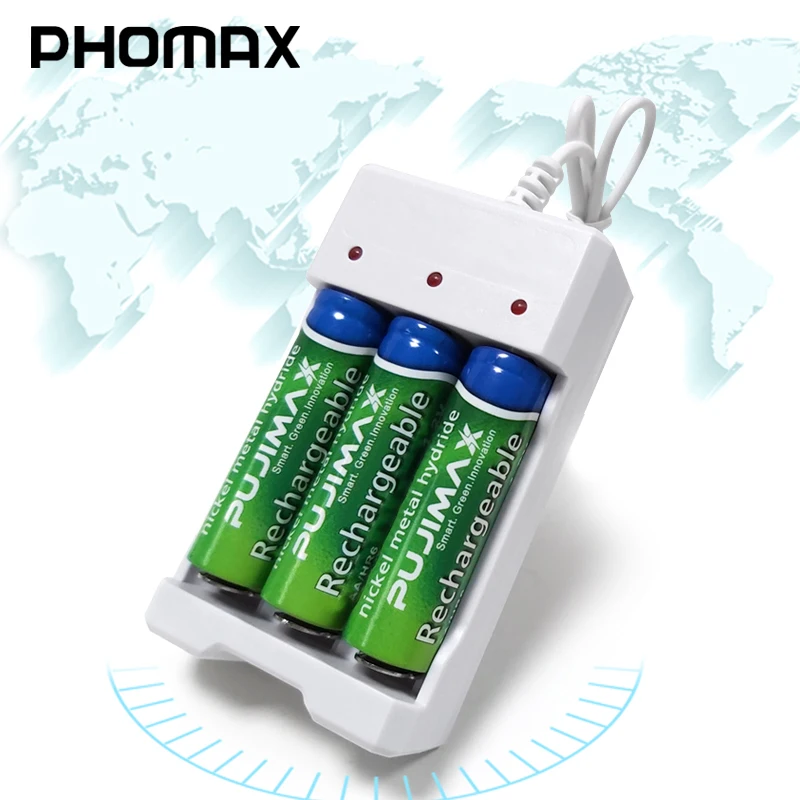 Зарядное устройство pomax 3 слота 1 2 В шнур быстрая зарядка AA AAA шт. NiMH / NiCd батареи
