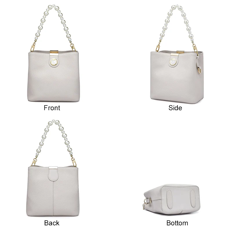 foxer natural leather ladies pearl portable bucket bag casual fashion shoulder bag large capacity office women messenger bag free global shipping