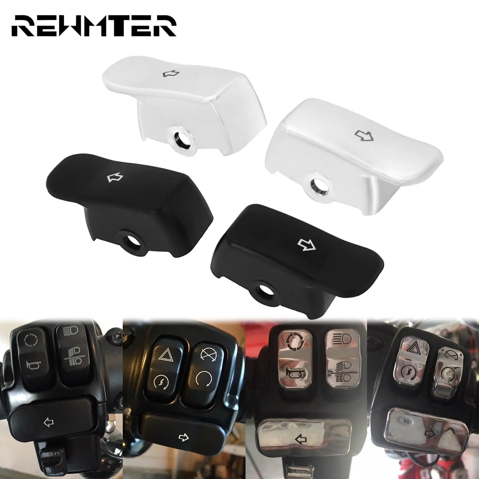 

Motorcycle Button Extended Cover Turn Signal Extension Caps Switch Black/Chrome For Harley Softail Breakout Deluxe Fatboy FLSTN
