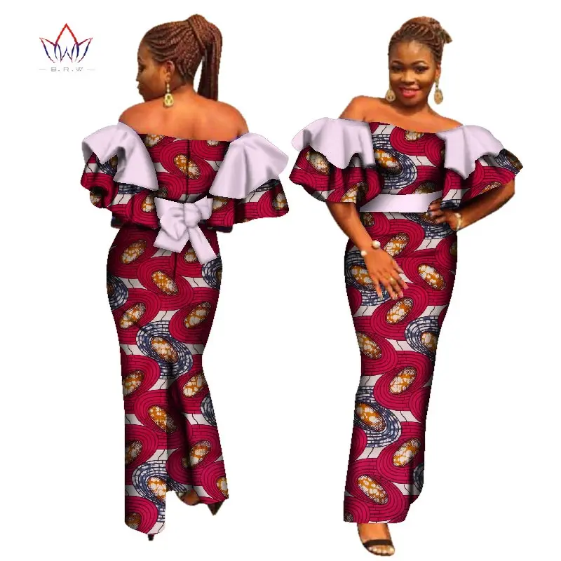 

Women Dress 2020 Summer Sexy Off Shoulder Africa Print fabric Dress Boho Style Long Party Dresses Vestidos WY3071
