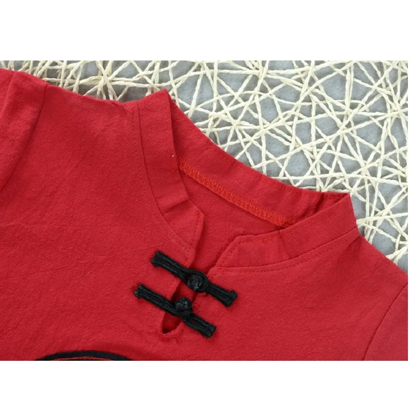 Традиционная Футболка с вышивкой для маленьких мальчиков и девочек в китайском