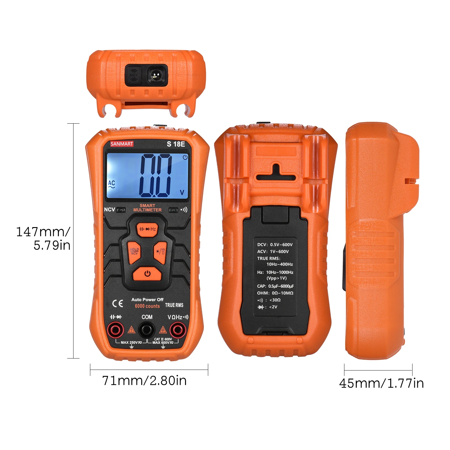 

6000 Counts True RMS Multimeter Mini Smart Universal Meter Pocket Compact 2-in LCD Digital Multi Meter Voltmeter Ohmmeter CATII