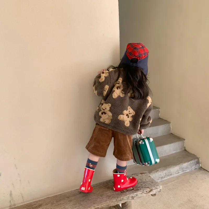 

Kids Outerwear thicken warm bear pattern pullover fleece lining infant jacket