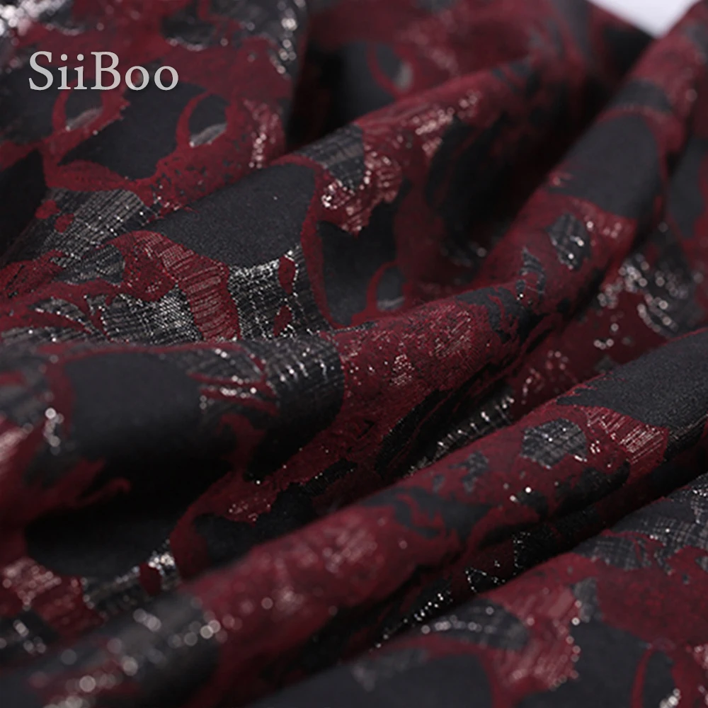 Винно красная Цветочная жаккардовая ткань в французском стиле с металлическим