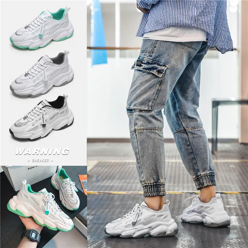 

Легкие новые модные мужские повседневные спортивные кроссовки, классические белые кроссовки на толстой подошве, популярные мужские дышащи...