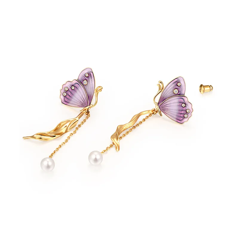 

LOVOACC Fairy Purple Gradient Butterfly Earrings for Women Shiny Rhinestone Tassel Insect Wing Drop Earrings Temperament Jewelry