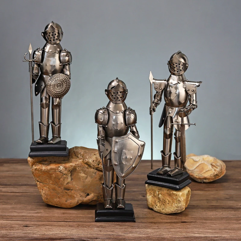 Antique Roman Armor Soldier Wrought Iron Model Sculpture Home Decoration Figurines Retro Ornaments Crafts Boys Gifts | Дом и сад
