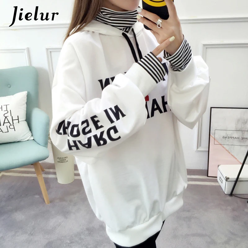 Jielur поддельные две части осенние женские толстовки с буквенным принтом в полоску