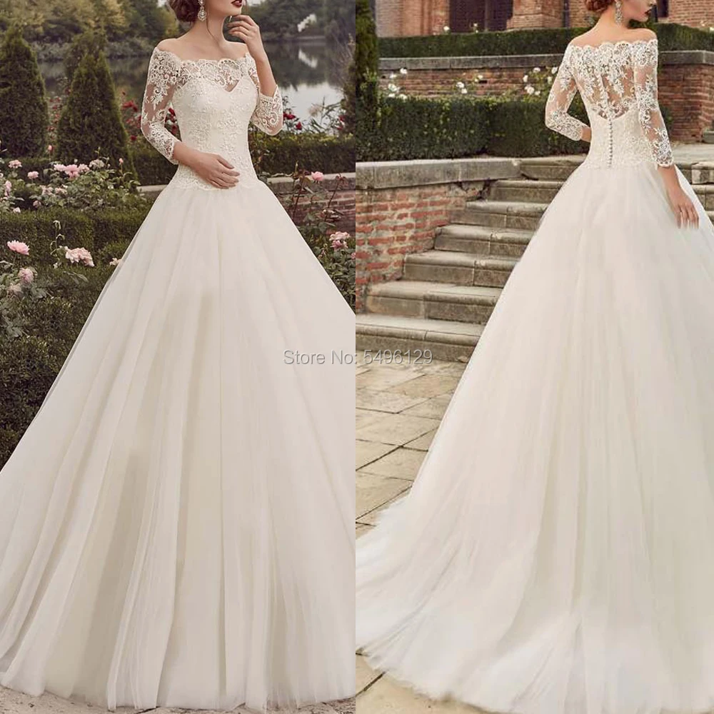 Платье Свадебное ТРАПЕЦИЕВИДНОЕ с открытыми плечами длинными рукавами и