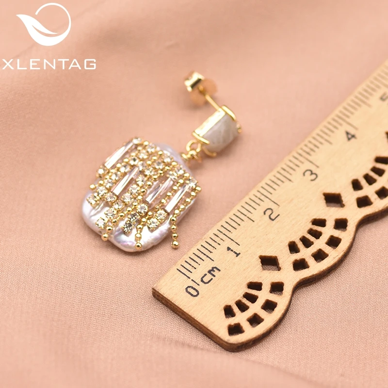 Женские серьги подвески XlentAg пресноводный барочный жемчуг с цирконием роскошные