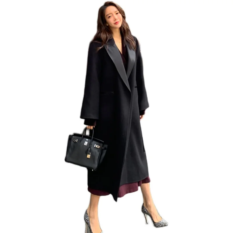 

Winter new han edition temperament show thin long suit collar lace accept waist cloth coat coat