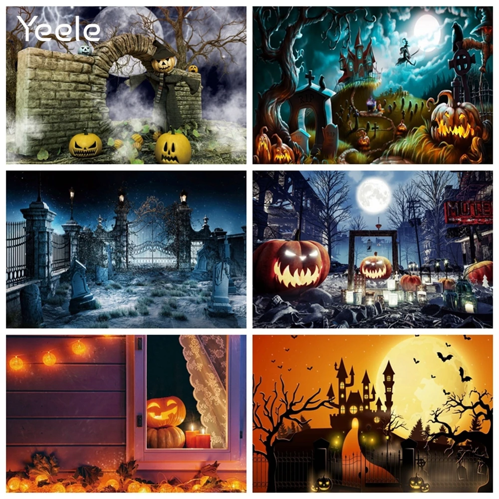 Фон Yeele для Хэллоуина надгробие замок тыква фонарь луна ребенок день рождения