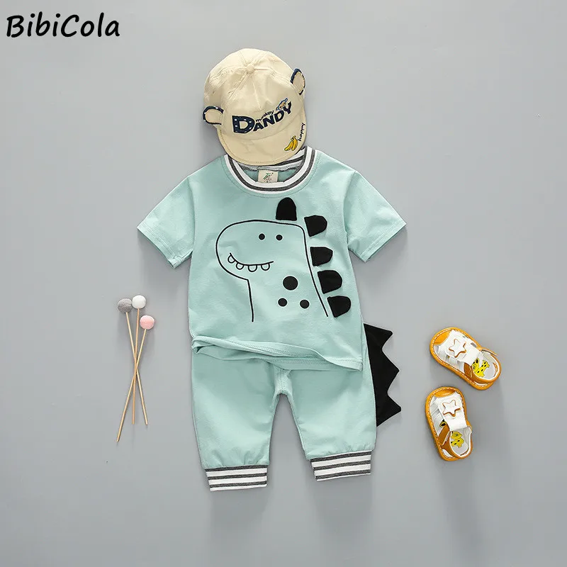 

BibiCola Fashion Baby Boys Clothes Set Cotton Toddler Dinosaur Tshirt+ Pant 2PCS Short Sleeve Clothing Set Newborn Clothes 9M-4Y