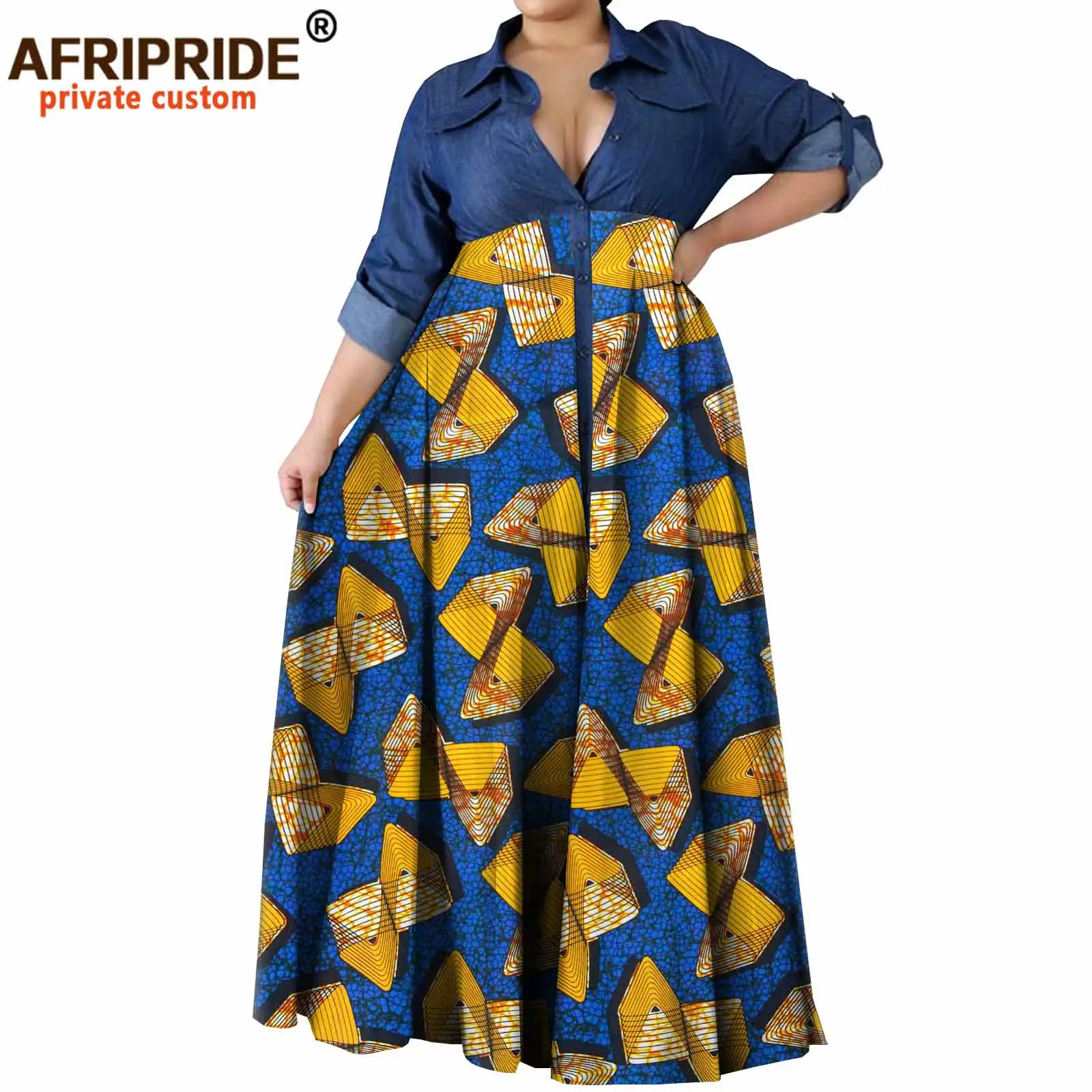 

Женское джинсовое платье в пол Afripride, повседневное однобортное платье в стиле пэчворк из Анкары, модель A2125015