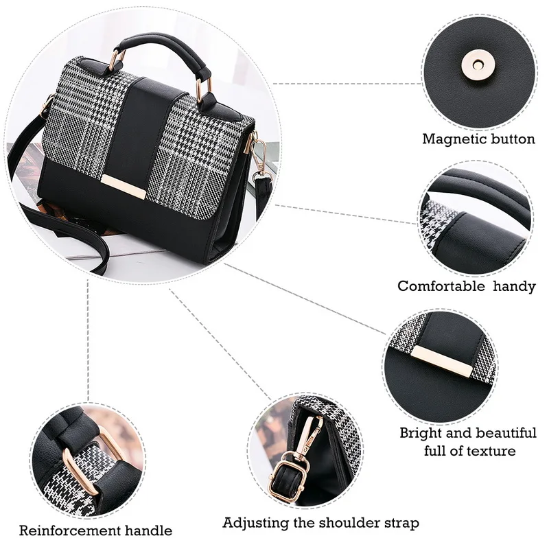 New Retro Plaid Small Square Top Handle Tote Messenger Bags Women Fashion Shoulder Leather Bolsa Feminina Crossbody Handbags | Багаж и