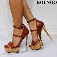 kolnoo real photos ladies stiletto heeled sandals buckle strap open toe summer platform party shoes evening fashion daily shoes