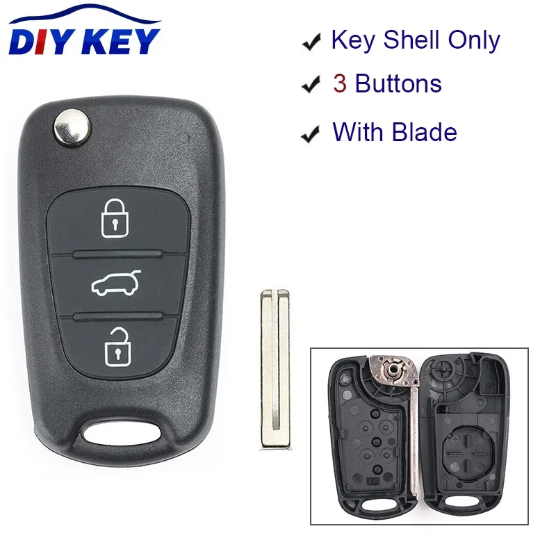 DIYKEY Remote Key Shell Case cover Fob 3 Button for Hyundai i20 i30 ix35 for Kia K2 K5 Sportage Rio 2008 2009 2010 2011 2012