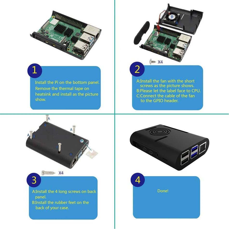 Raspberry Pi 4 Чехол, Raspberry Pi чехол с охлаждающим вентилятором, Raspberry Pi 4 радиатор для Raspberry Pi 4 Модель B, Pi 4B, Pi 4