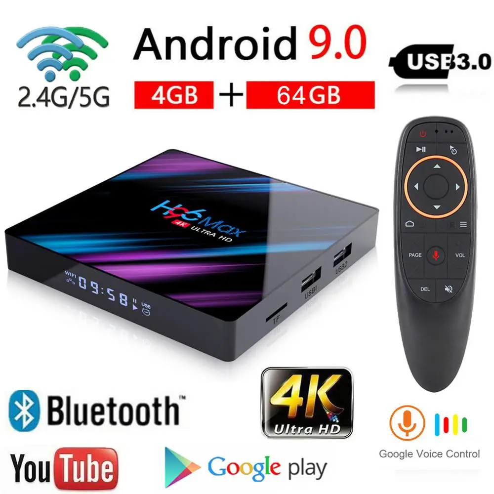 H96 MAX Android 9 Smart tv Box 4 ГБ 32 ГБ 64 Гб медиаплеер 4K Google Voice Assistant Netflix IP tv Youtube H96MAX 2 ГБ 16 ГБ tv BOX
