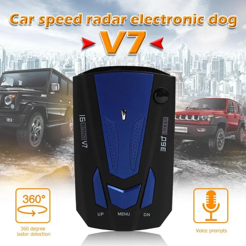 

Автомобильный антирадар V7, 360 градусов для транспорта, английский/русский, голосовое оповещение о скорости, Предупреждение сигнал, 16 полос, ...