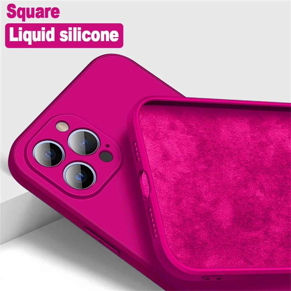 

NEW 2021 Square Liquid Silicone Phone Case For iPhone 11 12 13 Pro Max Mini XS XR X 7 8 Plus SE 2020 Shockproof Coque Case