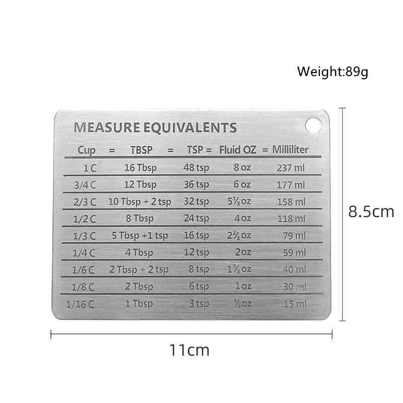 Stainless Steel Kitchen Measure Equivalent Chart Cup Spoon Oz Milliliters Unit Conversion Table Refrigerator Magnet Baking Tools images - 6
