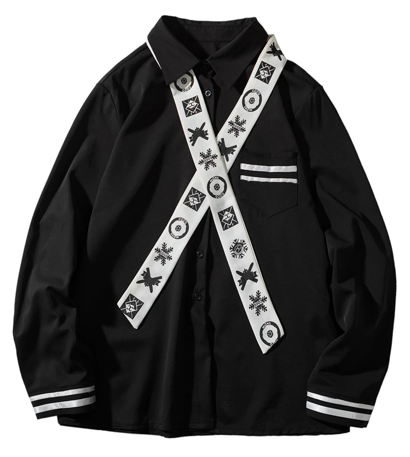 

M-XXL!Spring and autumn designer style tie solid color personalized shirt trendy men's Korean style literary thin shirt.