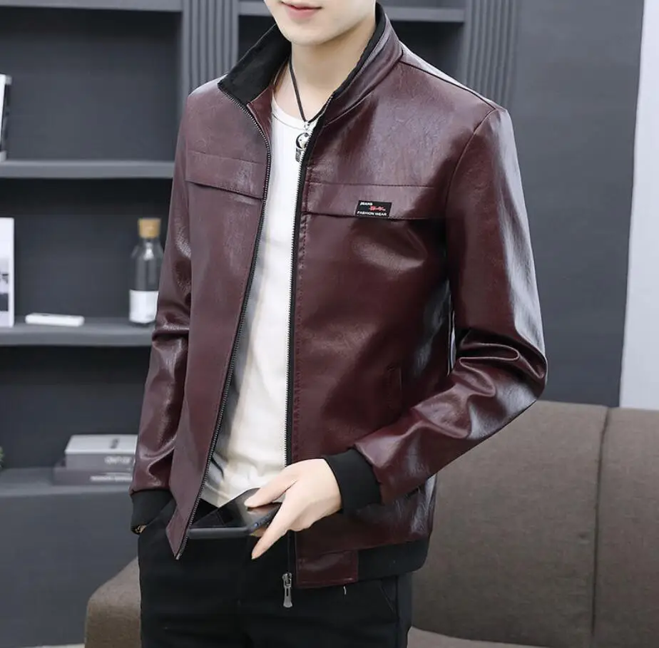 Мужской однотонный жакет из искусственной кожи осенне-зимний пиджак с длинным