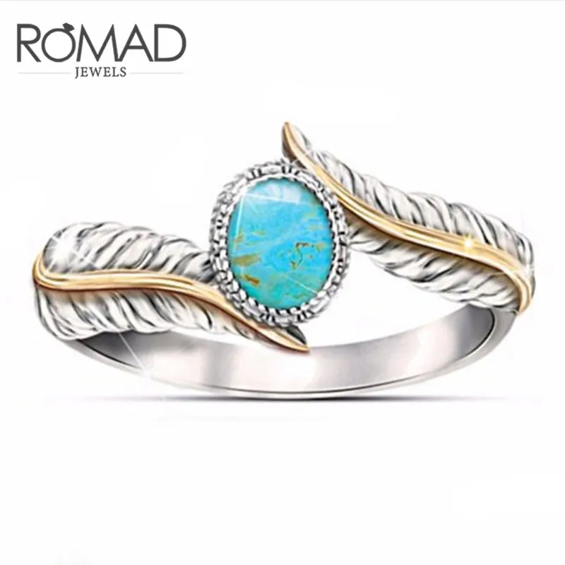 ROMAD Имитация бирюзы Кольца для женщин Винтаж ретро перо уникальные ангелы кольцо