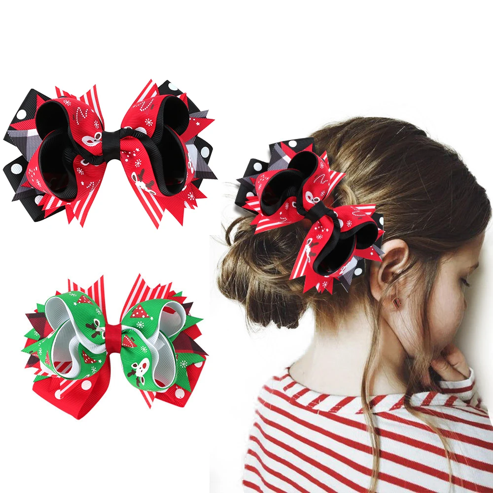 

5 дюймов, рождественские заколки для волос с бантом, заколка для волос с принтом для девочек, детские заколки для бутиков, заколки, аксессуар...