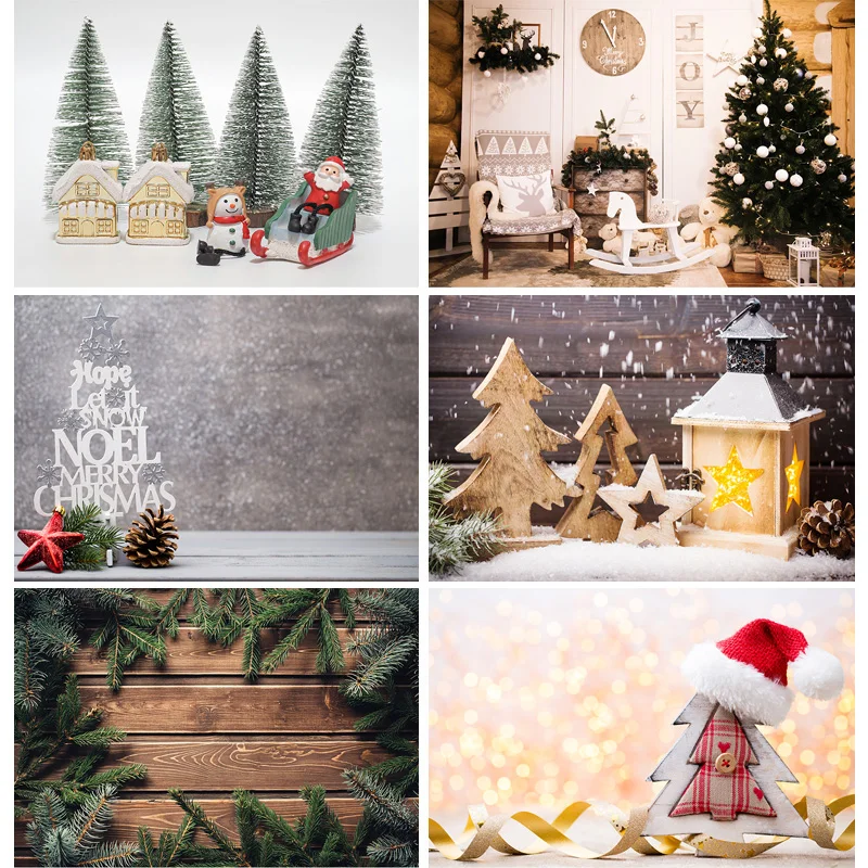 

SHENGYONGBAO Christmas Backdrop Wood Board Light Winter Snow Gift Star Bell Art Fabric Background For Photo Studio 20826SD-01