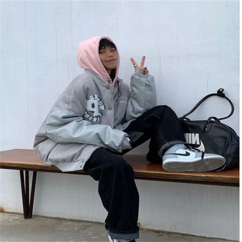 

Sweet and fresh BF wind jacket flocked baseball uniform 2021 new female print Korean loose all-match jacket