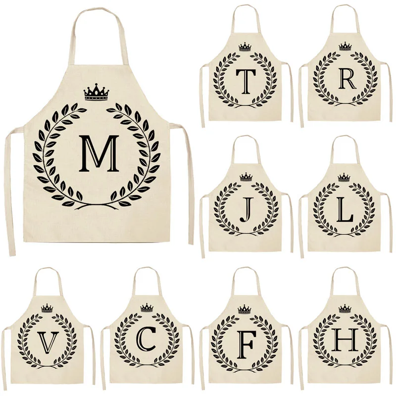 1Pc Simple Crown Letter Printed Kitchen Chef Apron for Woman Man Cotton Linen Aprons For Cooking Home Cleaning Tools 53*65cm | Дом и сад