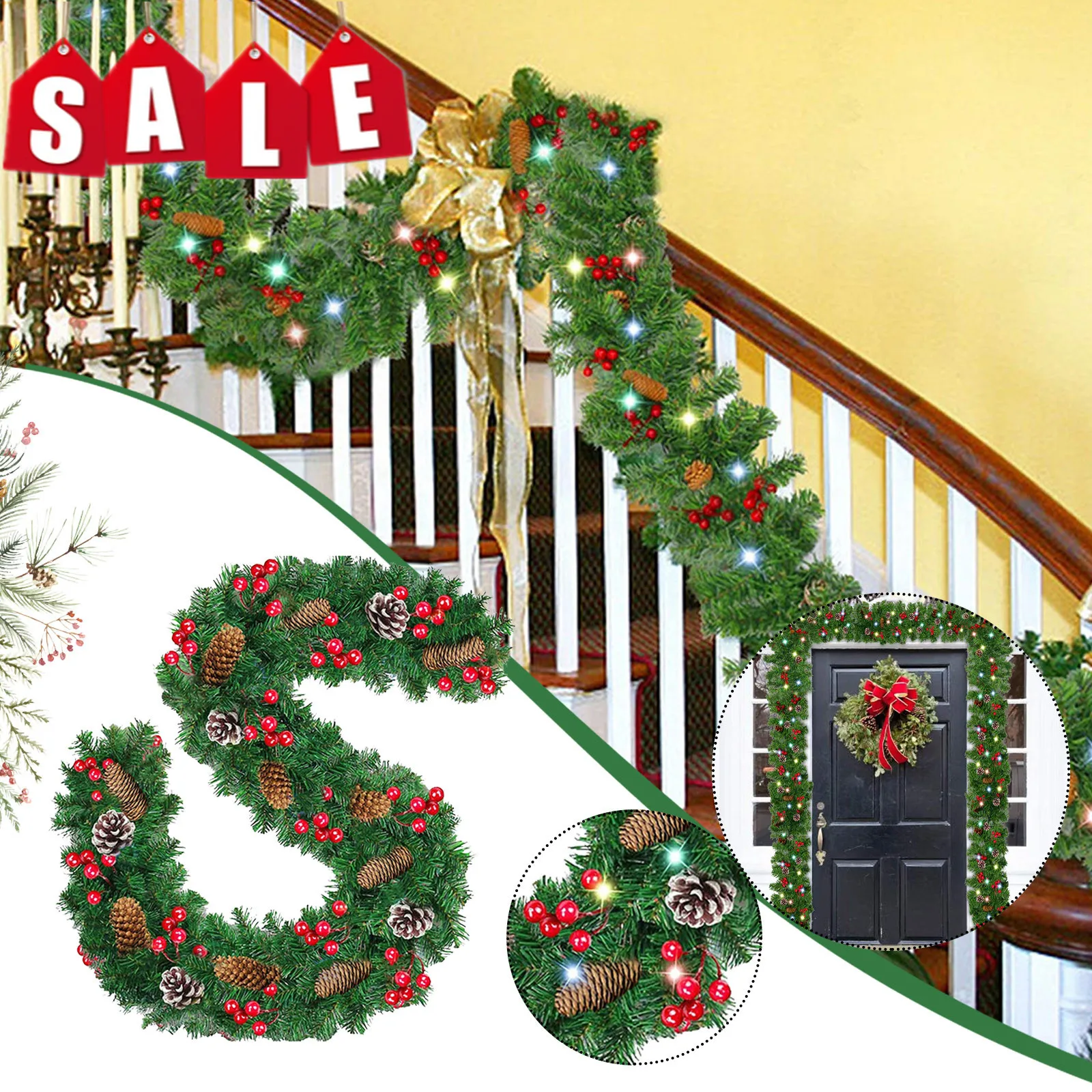 

Christmas Illuminate Garland 8.85 Ft Christmas Rattan Artificial Flower Vine Plants Christmas Outdoor Decorations