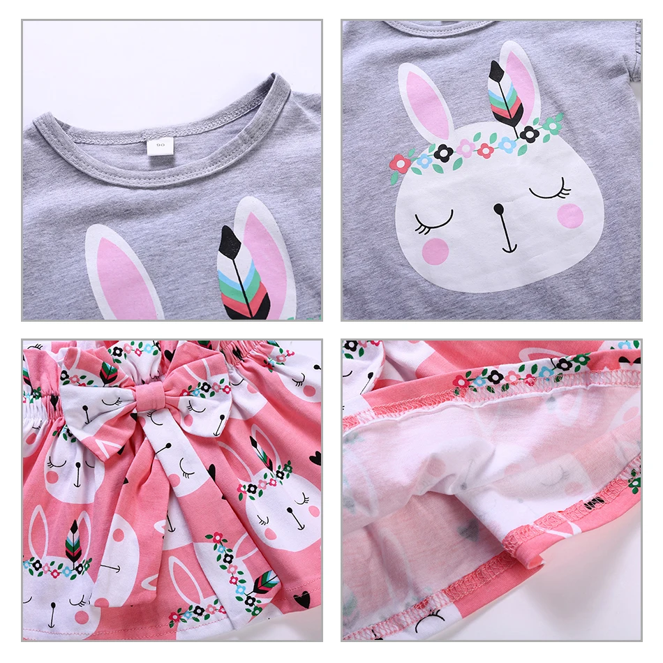 

2Pcs Toddler Kids Baby Girl Clothes Sets Cartoon Rabbit t Shirt Tops+ Skirts Summer Cotton Outfit Set Kids Clothing