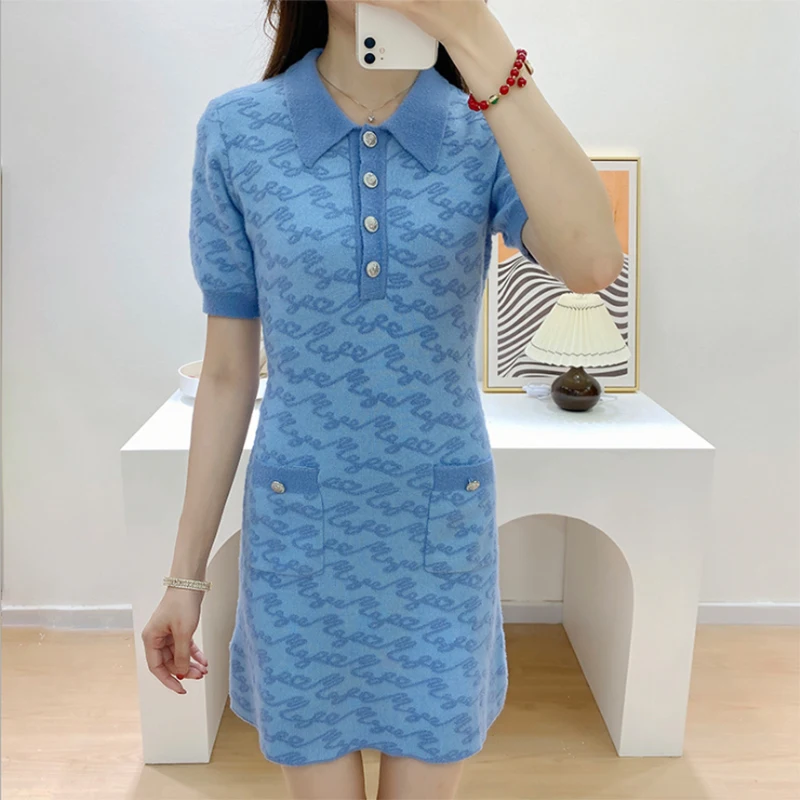 

Трикотажное офисное мини-платье с надписью, длинная юбка, 2021