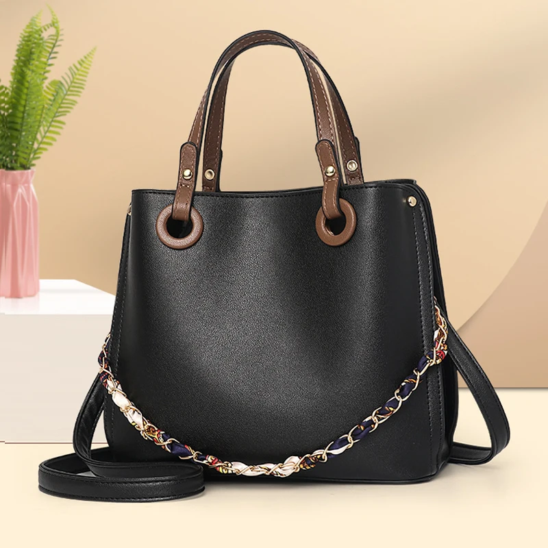 Повседневное кожаные сумки через плечо женская сумка модная сплошное ожерелье