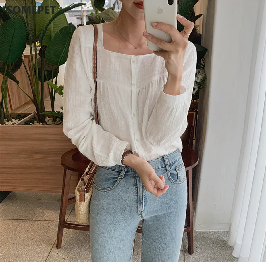 

Linen Womens Blouses Summer Tops Femme Casual Women Shirt Long Sleeve Cotton Oversize Girls Women Blouse Plus Size Blusas Loose