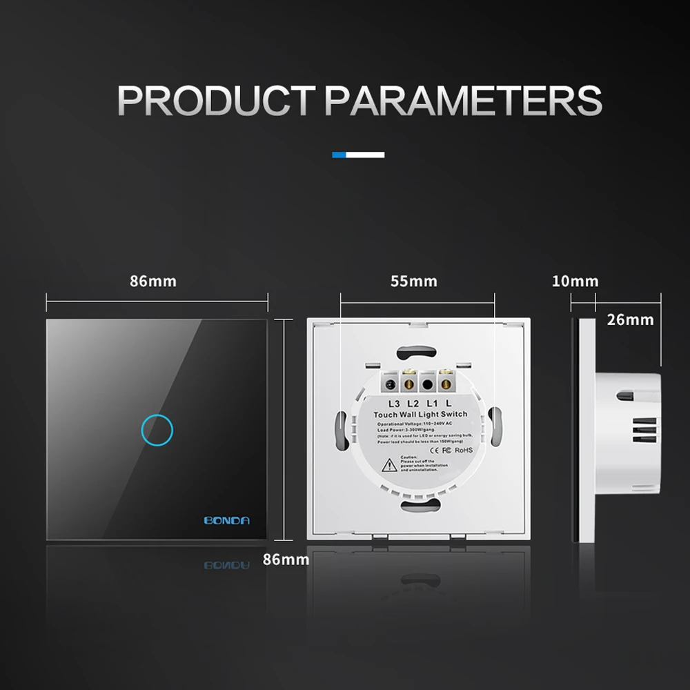 Touch Switch EU Standard White Crystal Glass Panel Light sensory wall lamp touch Switches AC110-220V LED backlight | Обустройство