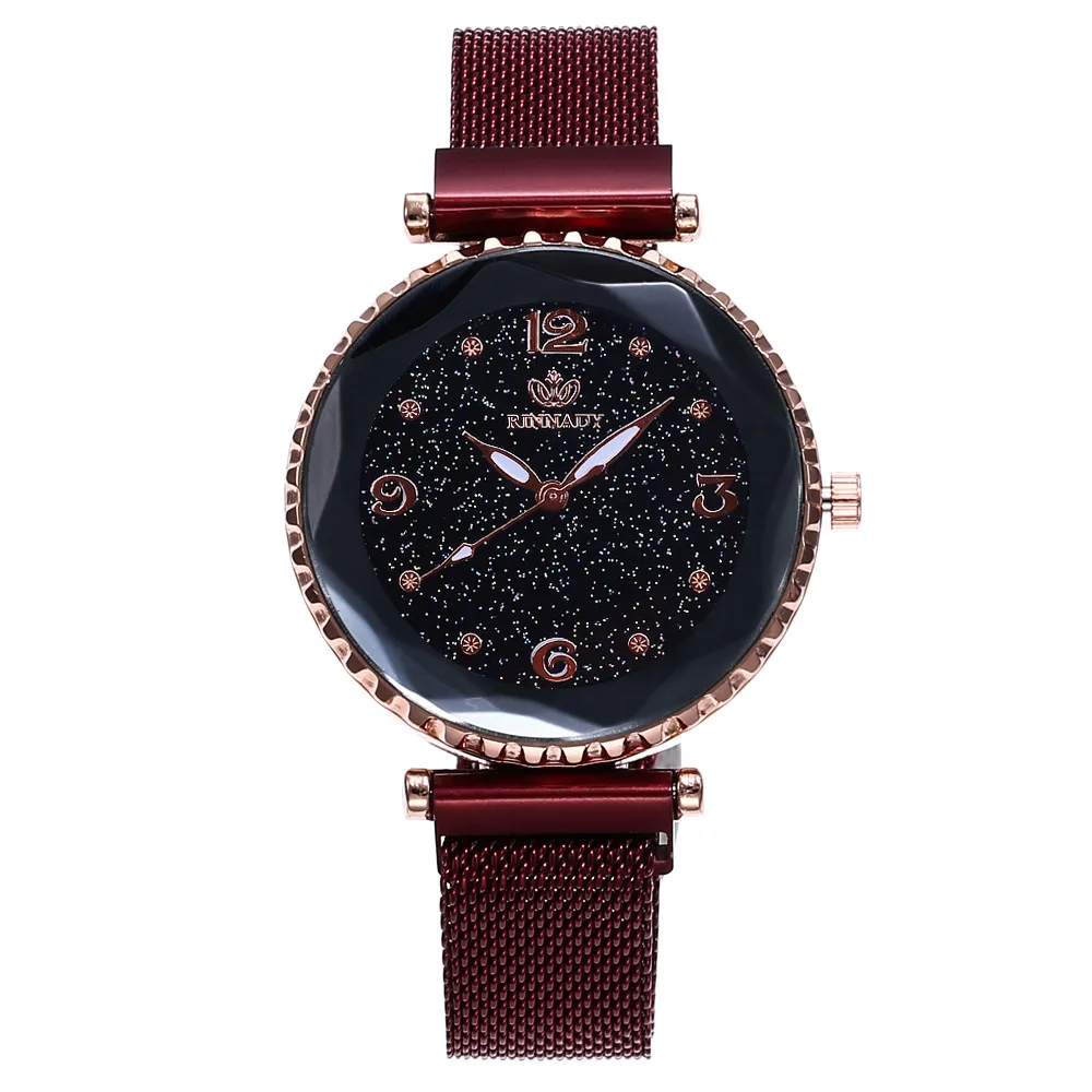 rinnady059red Женские часы из нержавеющей стали с сетчатым ремешком, наручные часы в римском стиле, модные кварцевые часы с магнитной пряжкой, роскошные часы Relojes Mujer - Цвет: rinnady059red